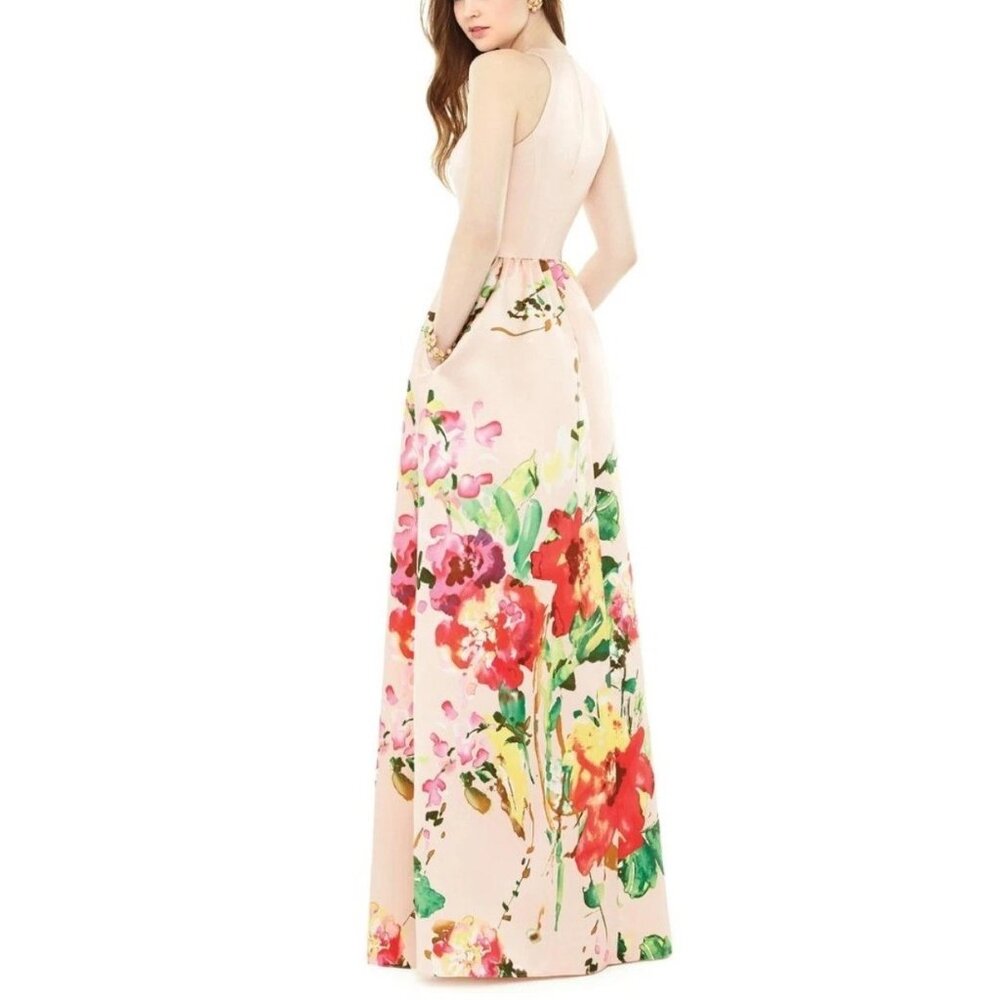 Alfred Sung Floral Maxi Dress Sleeveless Blush Bouquet Gown - Picture 2 of 11
